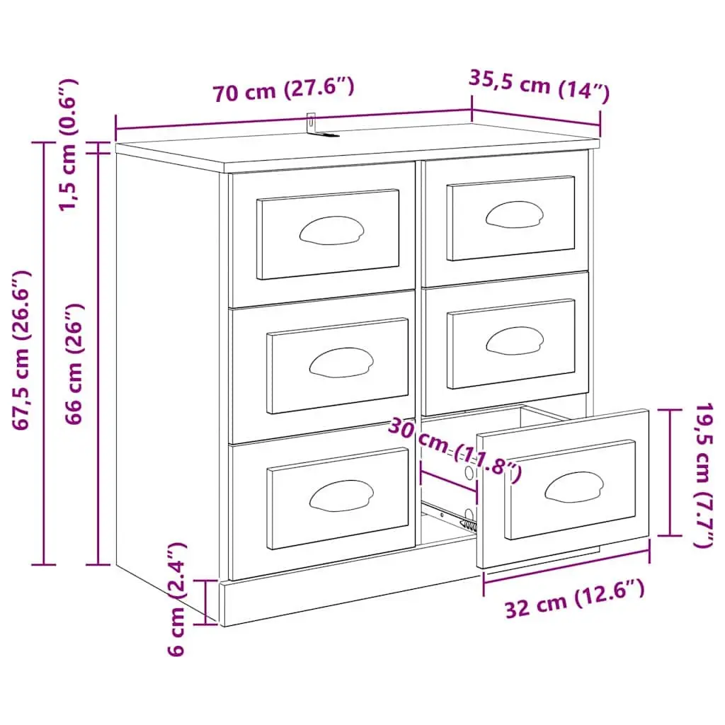 Black Oak Sideboard 70cm Storage Cabinet for Living Areas