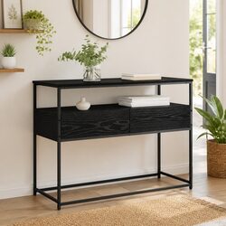 Modern Black Console Table with Engineered Wood Design