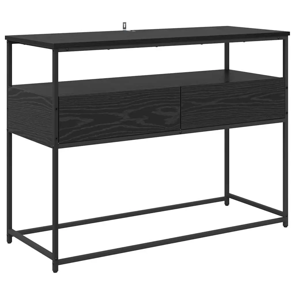 Console Table Black Engineered Wood Hallway Entryway Storage Shelves Modern