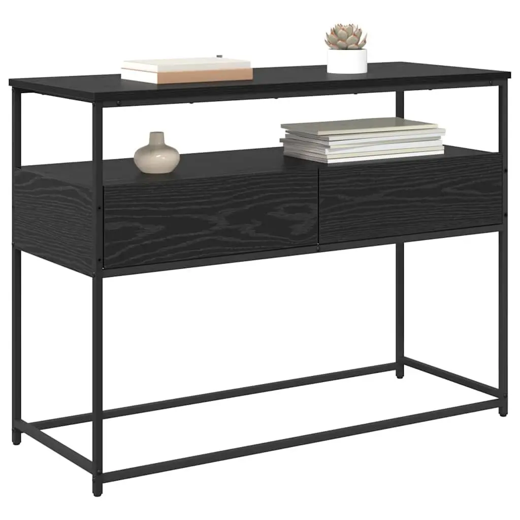 Console Table Black Engineered Wood Hallway Entryway Storage Shelves Modern