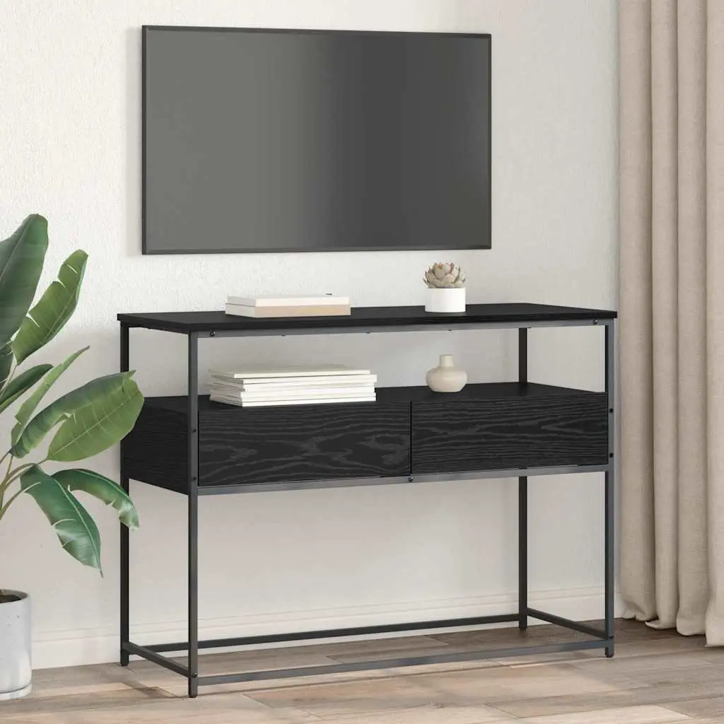 Console Table Black Engineered Wood Hallway Entryway Storage Shelves Modern