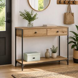 Brown Industrial Style Console Table for Living Space