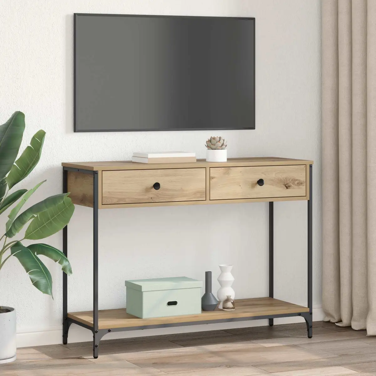 Brown Industrial Style Console Table for Living Space
