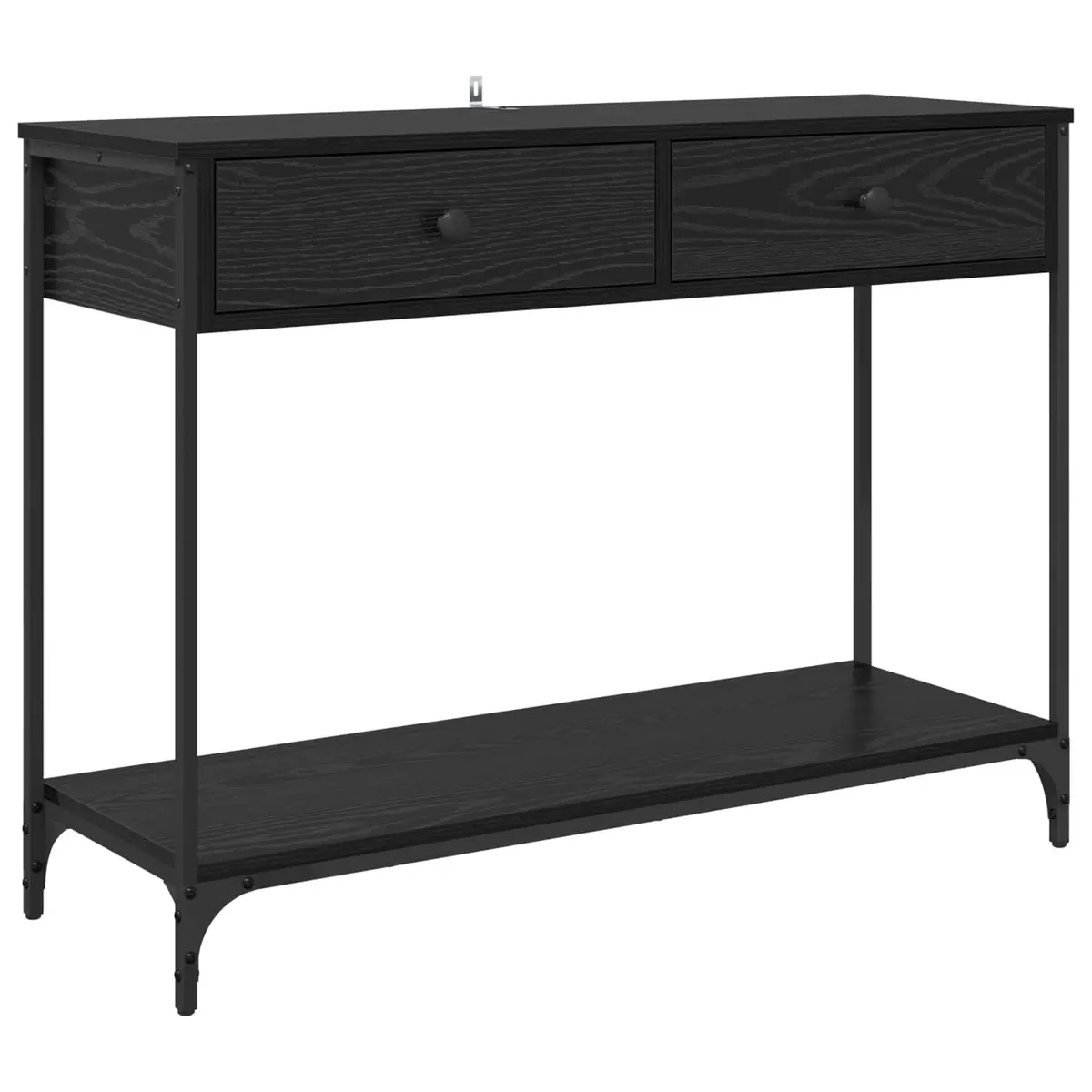 Black Oak Console Table with Storage Shelves