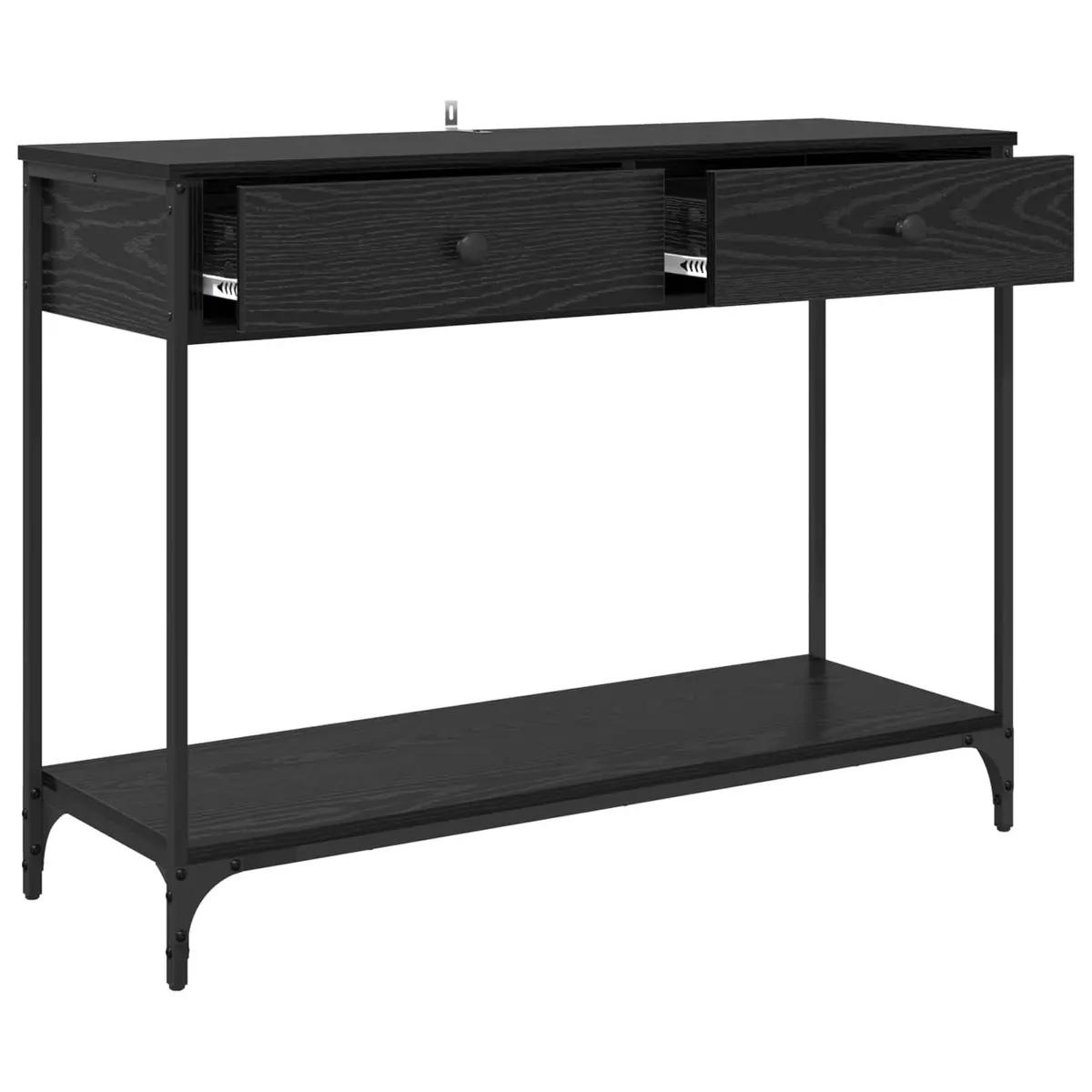 Black Oak Console Table with Storage Shelves