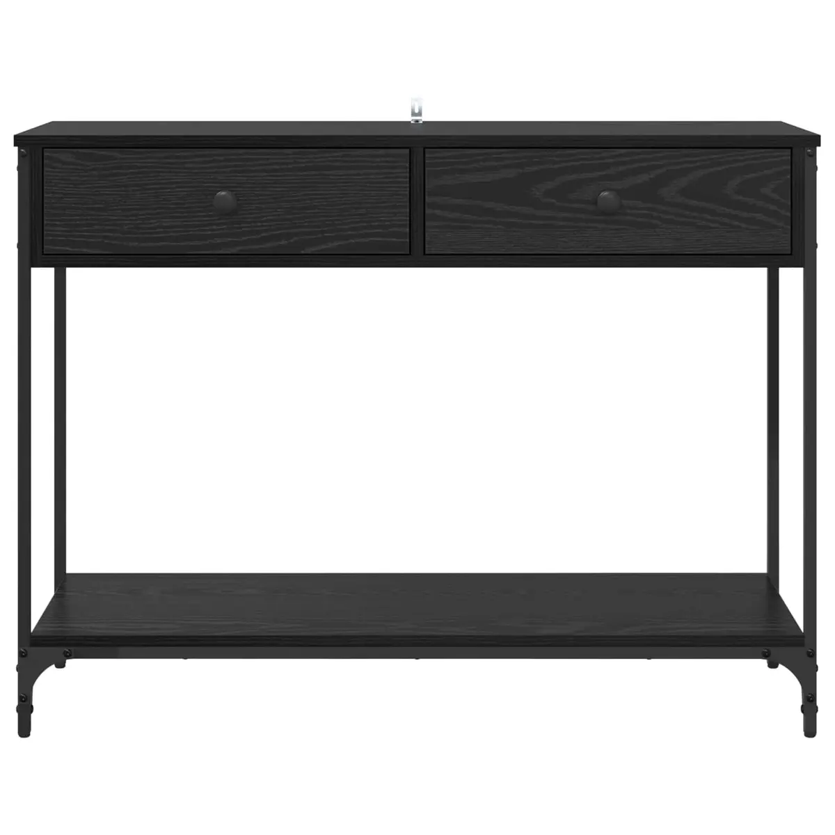 Black Oak Console Table with Storage Shelves