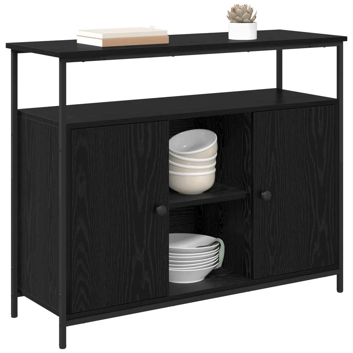 Sideboard Black Oak 100x35x80cm Modern Engineered Wood Storage Cabinet Buffet
