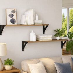 Brown Wall-Mounted Floating Shelves for Living Spaces