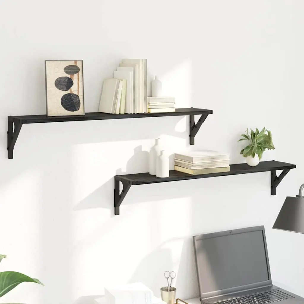 Wall Shelves Black 80 x 15 x 15.5 cm Engineered Wood Floating Shelves 2 Piece