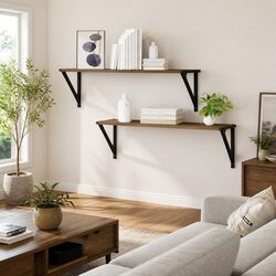 Rectangular Brown Engineered Wood Floating Wall Shelves