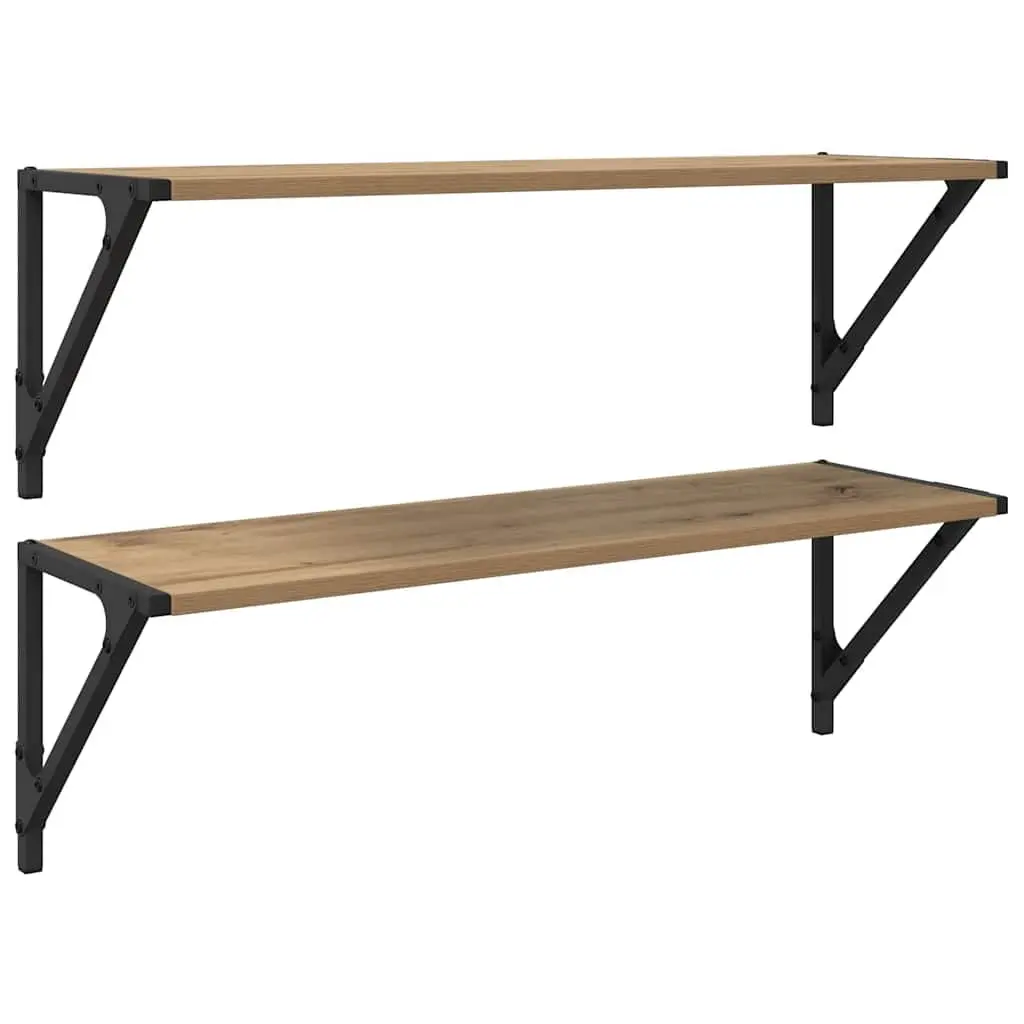 Wall-Mounted Floating Shelves Rectangular Brown Engineered Wood Minimalist 2 Piece Set