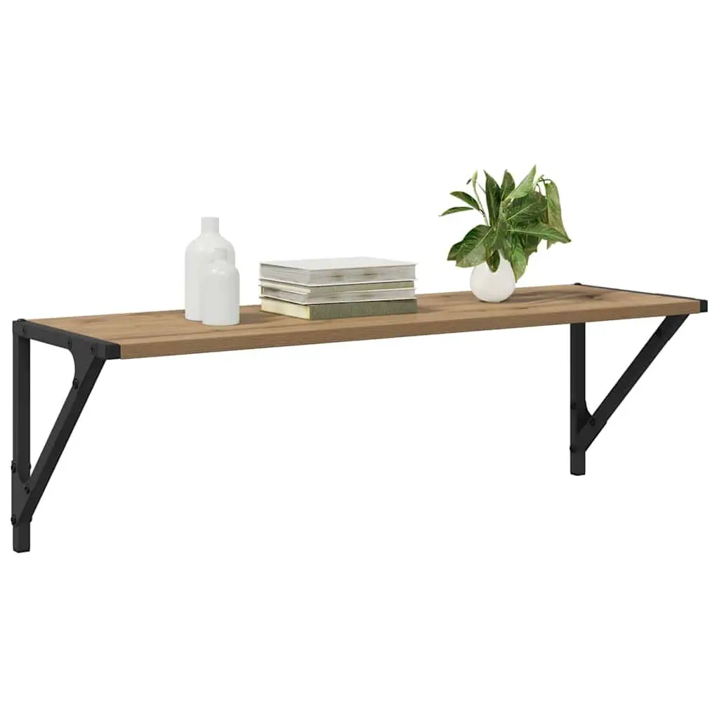 Wall-Mounted Floating Shelves Rectangular Brown Engineered Wood Minimalist 2 Piece Set