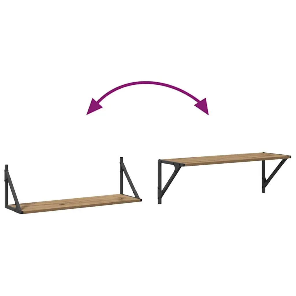 Wall-Mounted Floating Shelves Rectangular Brown Engineered Wood Minimalist 2 Piece Set