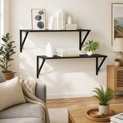 Black Wall Shelves 2 pcs 80 x 25 x 25.5 cm Engineered Wood