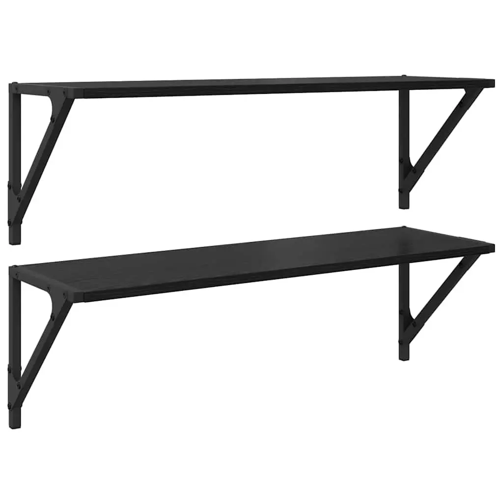 Wall Shelves Black 80 x 25 x 25.5 cm Engineered Wood Modern Floating 2 Piece