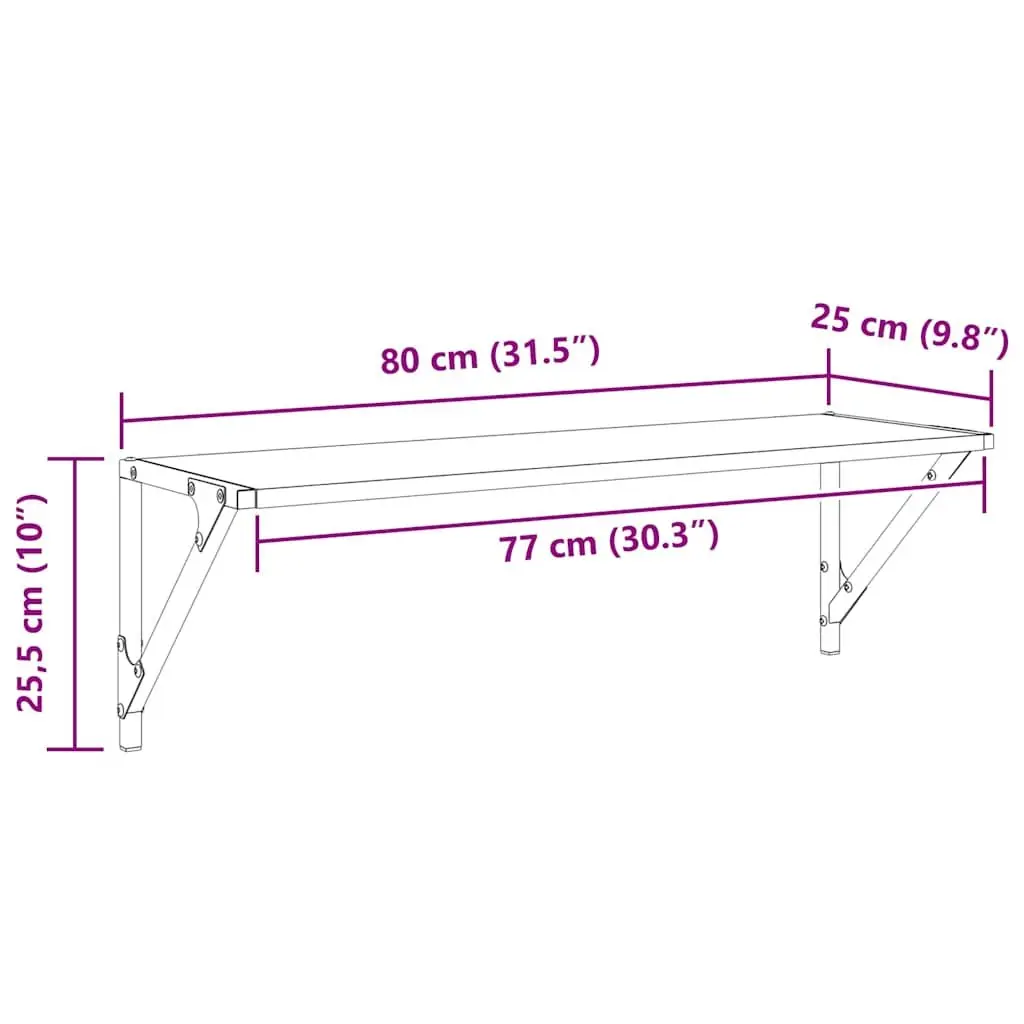 Wall Shelves Black 80 x 25 x 25.5 cm Engineered Wood Modern Floating 2 Piece