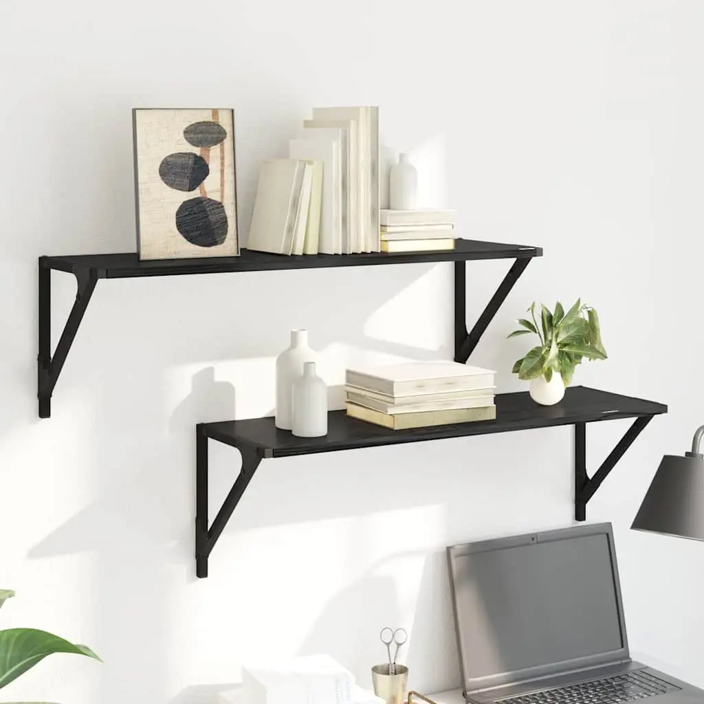 Wall Shelves Black 80 x 25 x 25.5 cm Engineered Wood Modern Floating 2 Piece