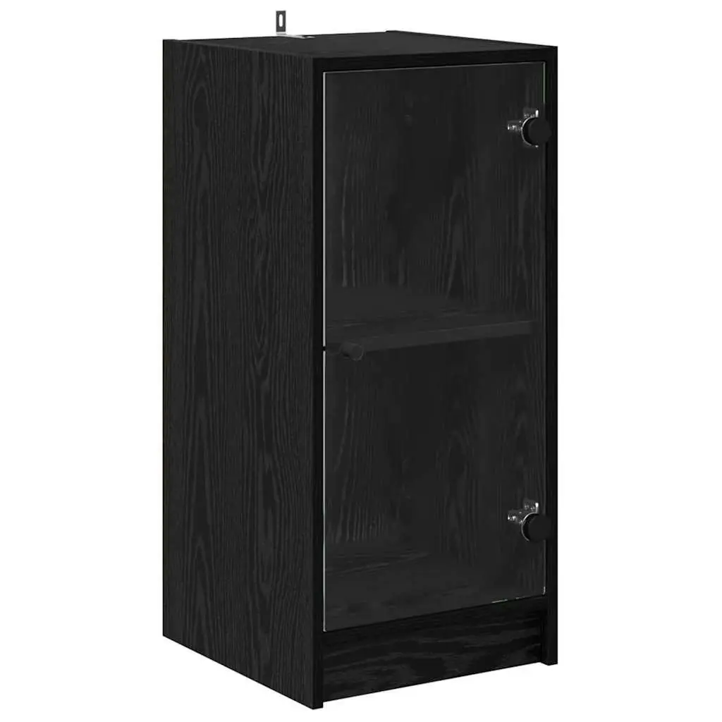 Black Sideboard with Glass Doors Modern Storage Cabinet Engineered Wood Buffet