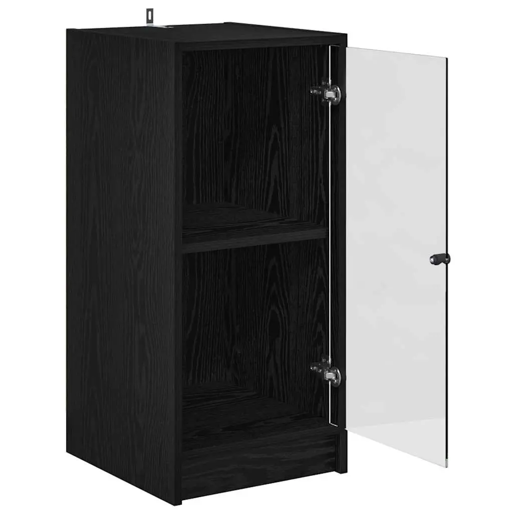 Black Sideboard with Glass Doors Modern Storage Cabinet Engineered Wood Buffet