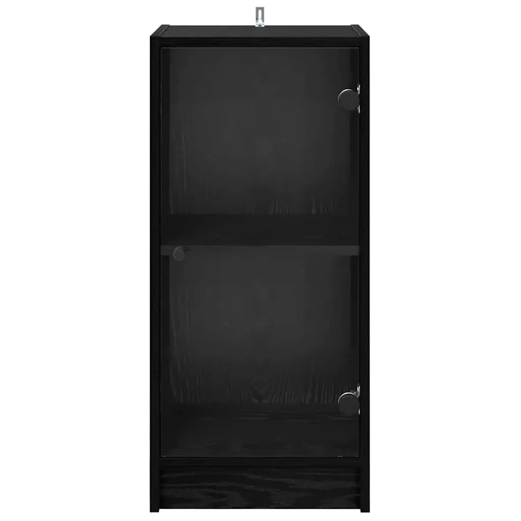 Black Sideboard with Glass Doors Modern Storage Cabinet Engineered Wood Buffet