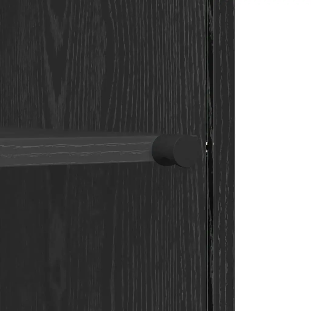 Black Sideboard with Glass Doors Modern Storage Cabinet Engineered Wood Buffet