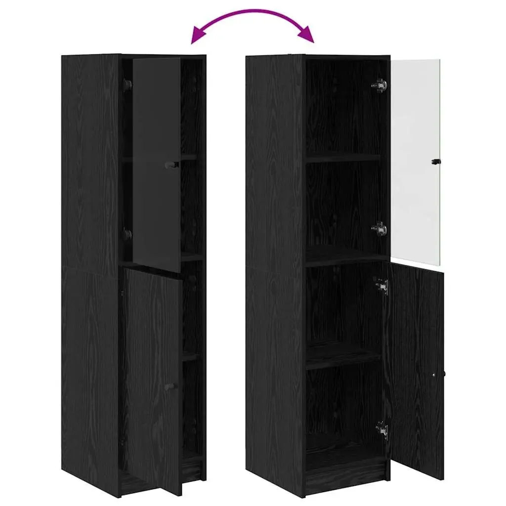 Black Oak Highboard Storage Cabinet Engineered Wood 35 x 37 x 142 cm