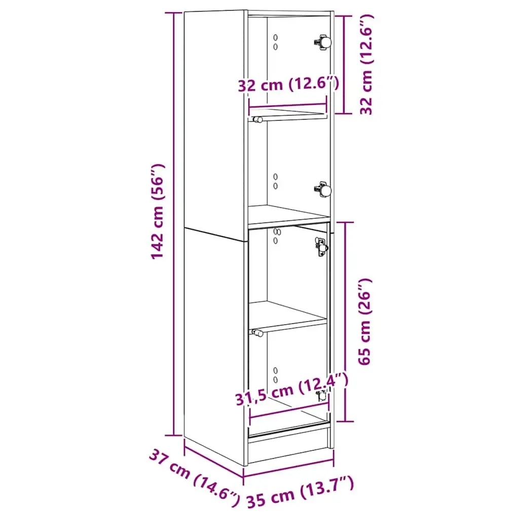 Black Oak Highboard Storage Cabinet Engineered Wood 35 x 37 x 142 cm