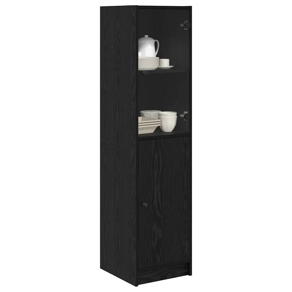 Black Oak Highboard Storage Cabinet Engineered Wood 35 x 37 x 142 cm