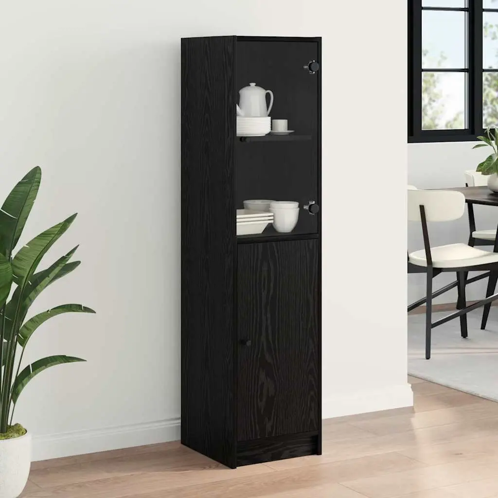 Black Oak Highboard Storage Cabinet Engineered Wood 35 x 37 x 142 cm
