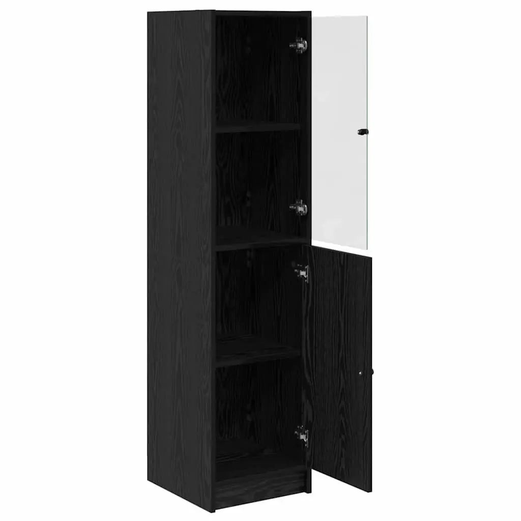 Black Oak Highboard Storage Cabinet Engineered Wood 35 x 37 x 142 cm