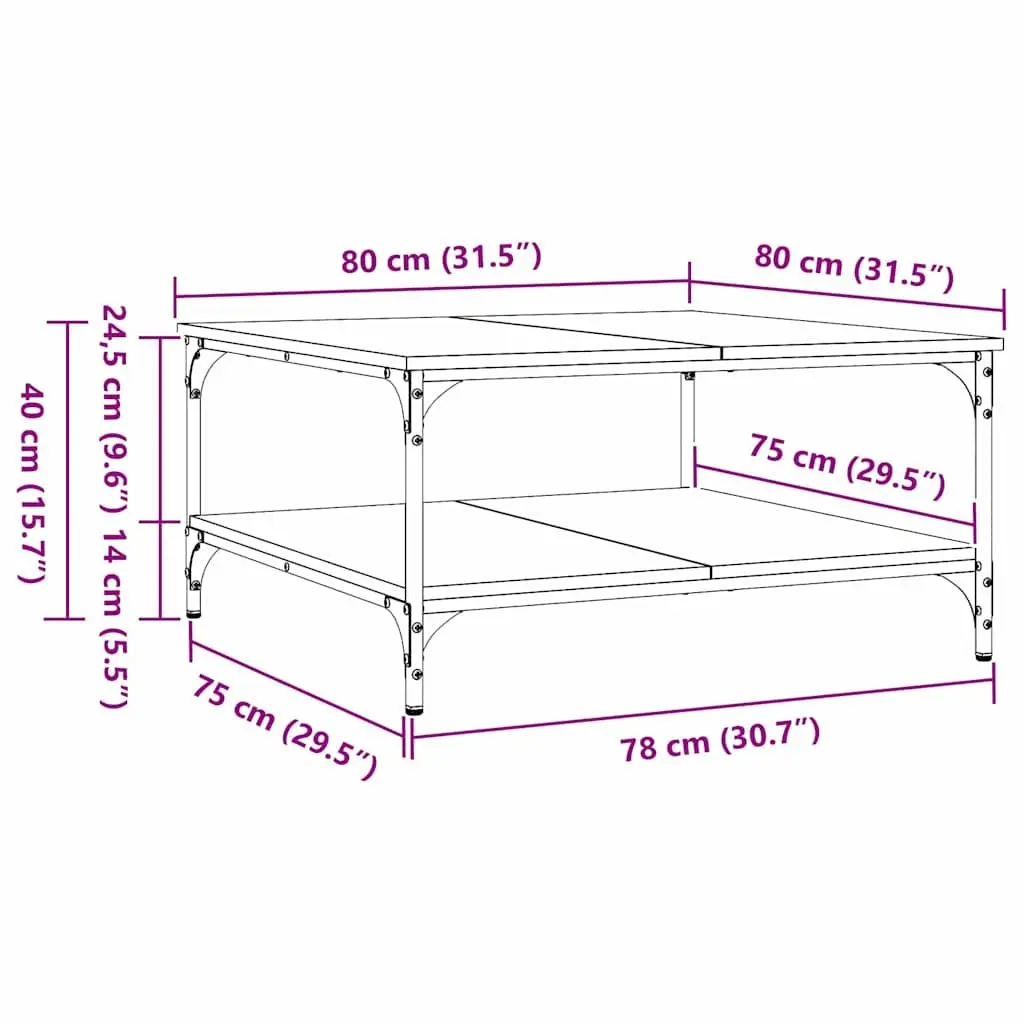 Coffee Table Black Industrial 80 x 80 x 40 cm Engineered Wood Metal