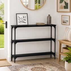 Black Oak Engineered Wood Console Table with Shelves