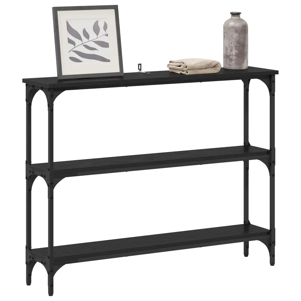 Console Table Black Oak Engineered Wood Industrial Style with Storage Shelves