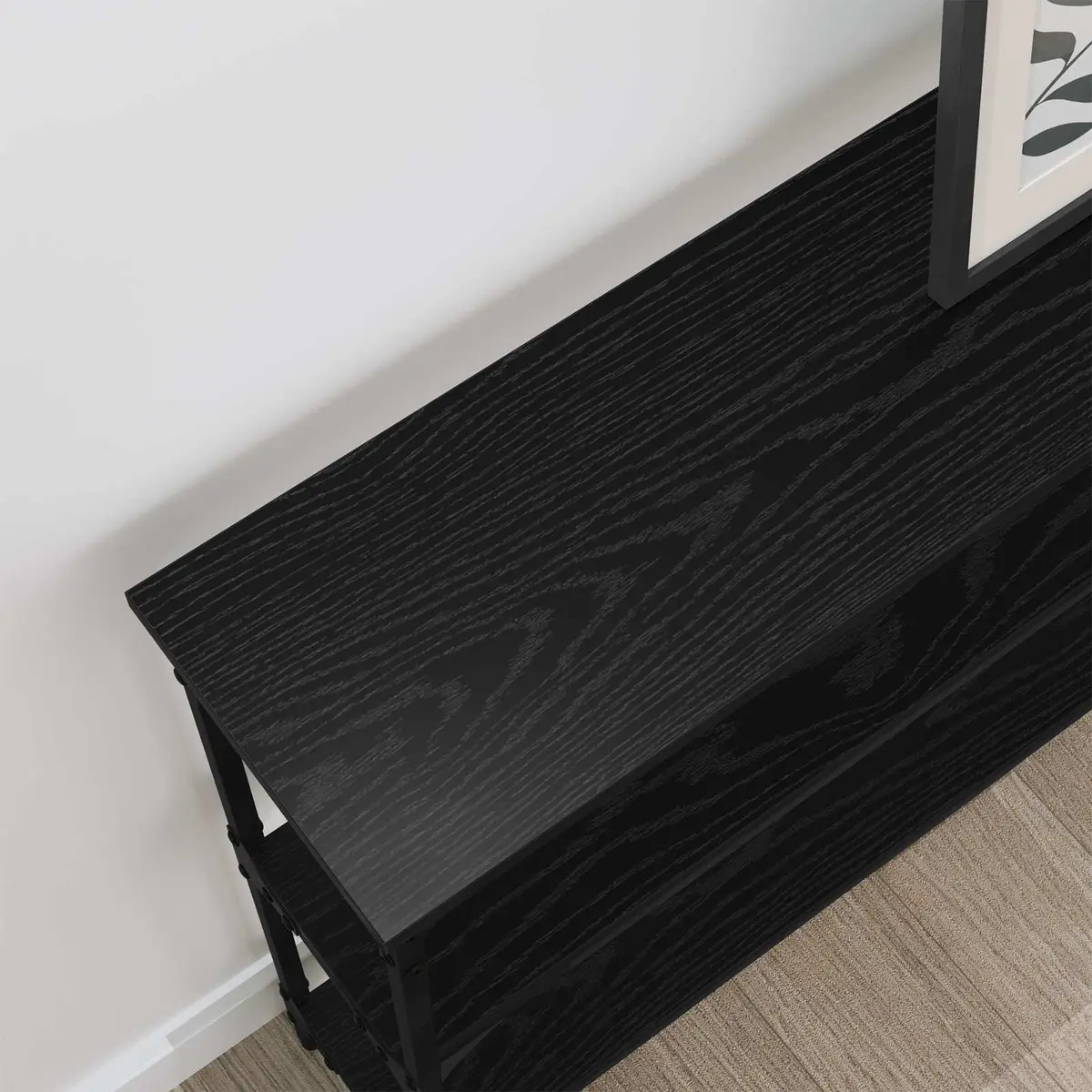 Console Table Black Oak Engineered Wood Industrial Style with Storage Shelves