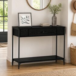 Rustic Black Oak Console Table for Living Spaces