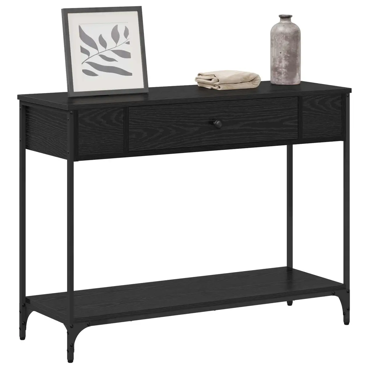 Console Table Rustic Black Oak Engineered Wood with Metal Accents 100 x 34.5 x 75 cm
