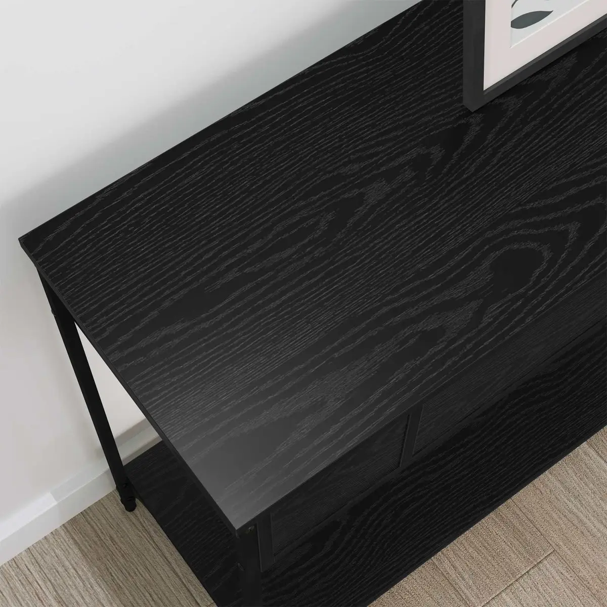 Console Table Rustic Black Oak Engineered Wood with Metal Accents 100 x 34.5 x 75 cm