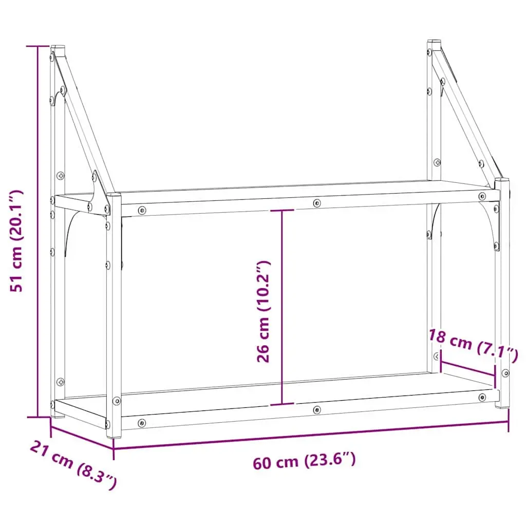 Wall Shelf Black Oak Engineered Wood Storage Display Shelving Unit 60 x 21 x 51