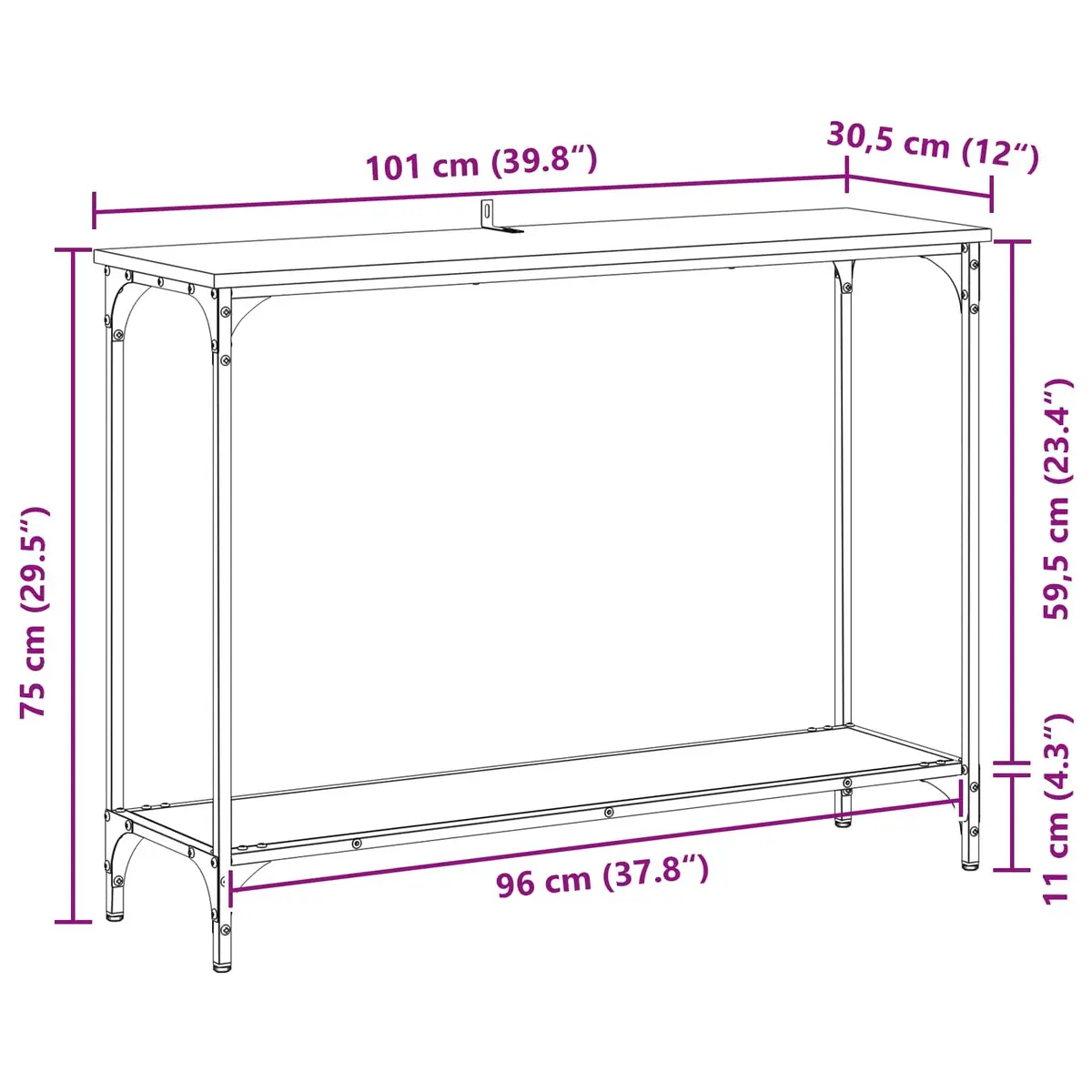 Console Table Black Engineered Wood Industrial Style 101cm x 30.5cm x 75cm Steel Frame