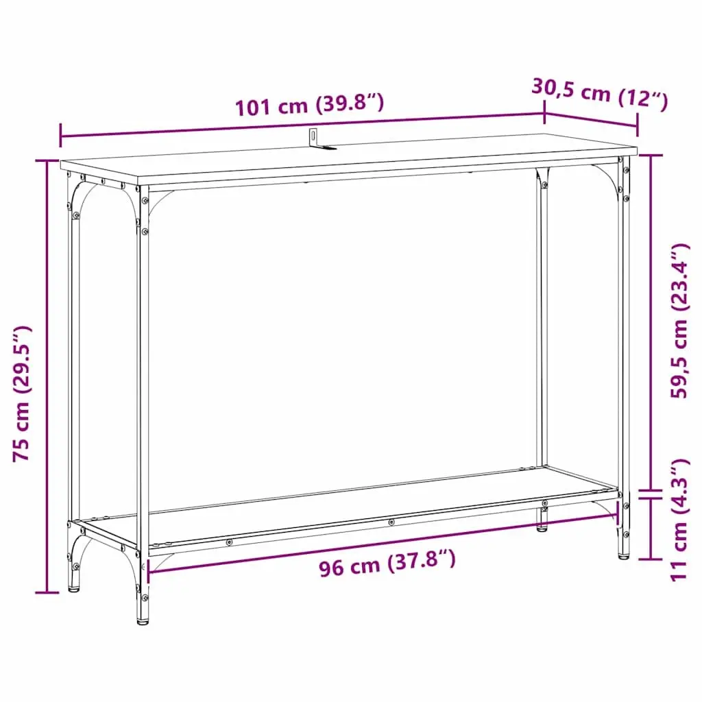 Console Table Black Engineered Wood Industrial Style 101cm x 30.5cm x 75cm Steel Frame