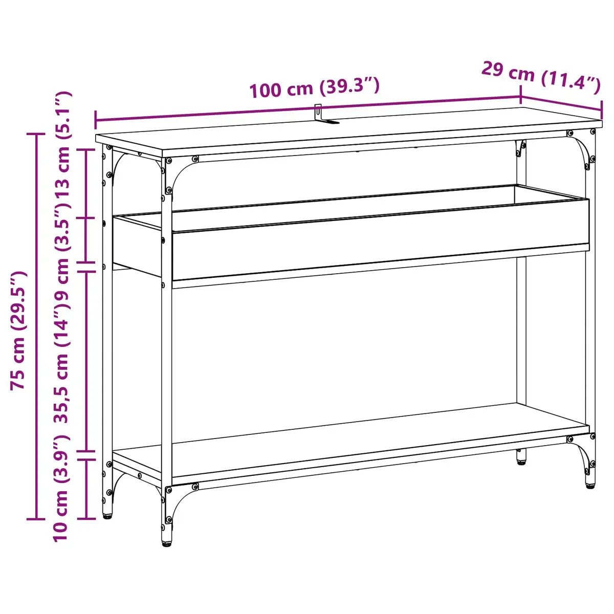 Console Table Industrial Style Rectangular Engineered Wood Steel Frame Brown