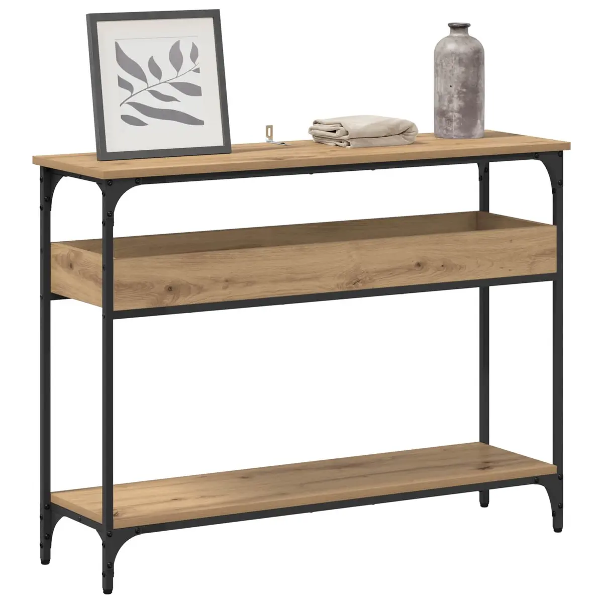 Console Table Industrial Style Rectangular Engineered Wood Steel Frame Brown