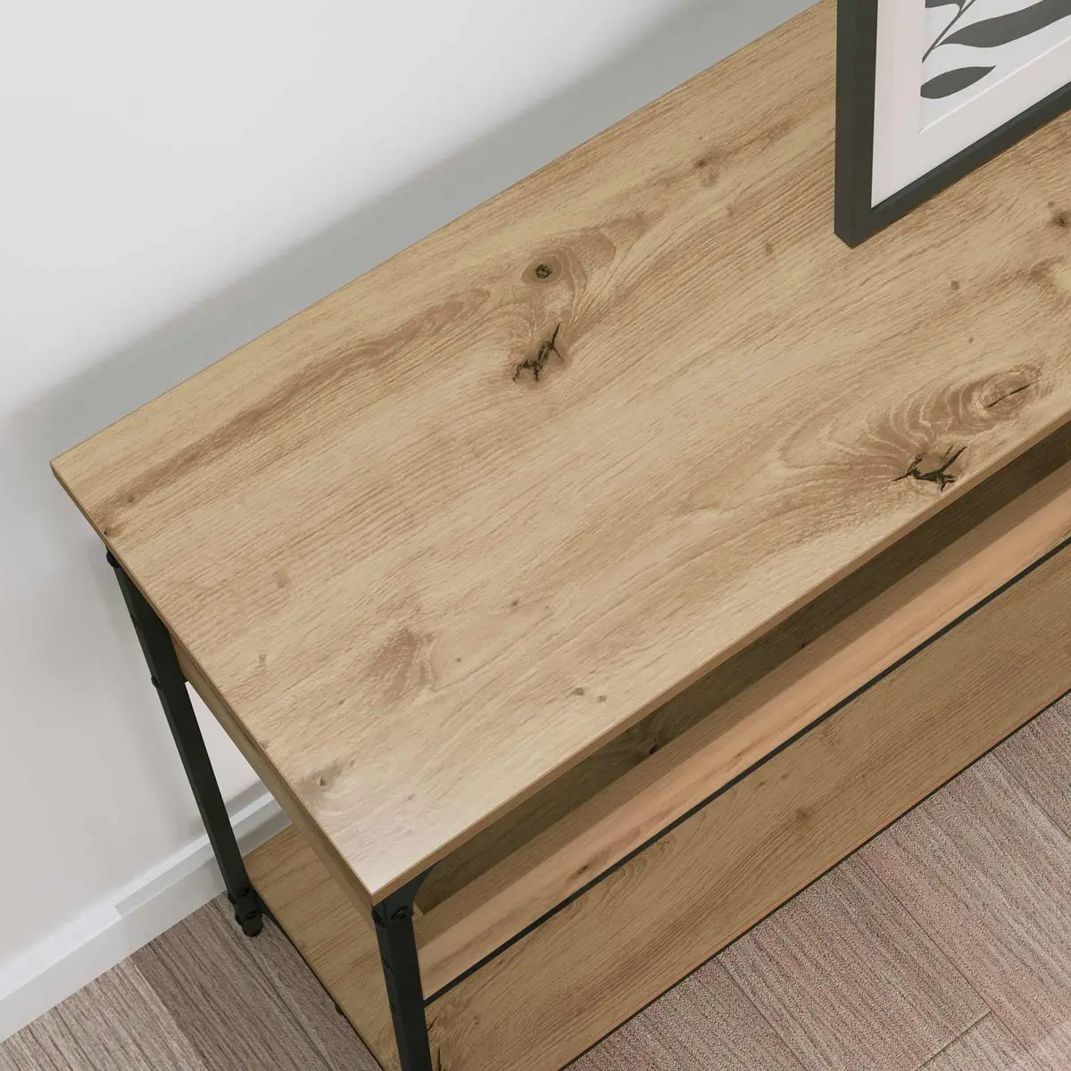 Console Table Industrial Style Rectangular Engineered Wood Steel Frame Brown