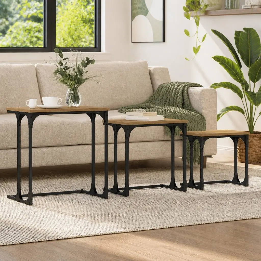 Nesting Coffee Table Set 3 pcs Industrial Style Living Room Accent Tables