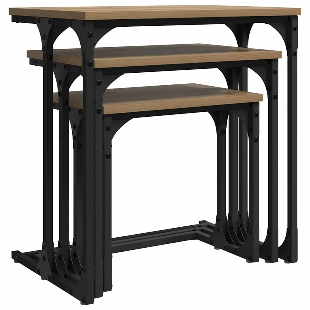 Nesting Coffee Table Set 3 pcs Industrial Style Living Room Accent Tables