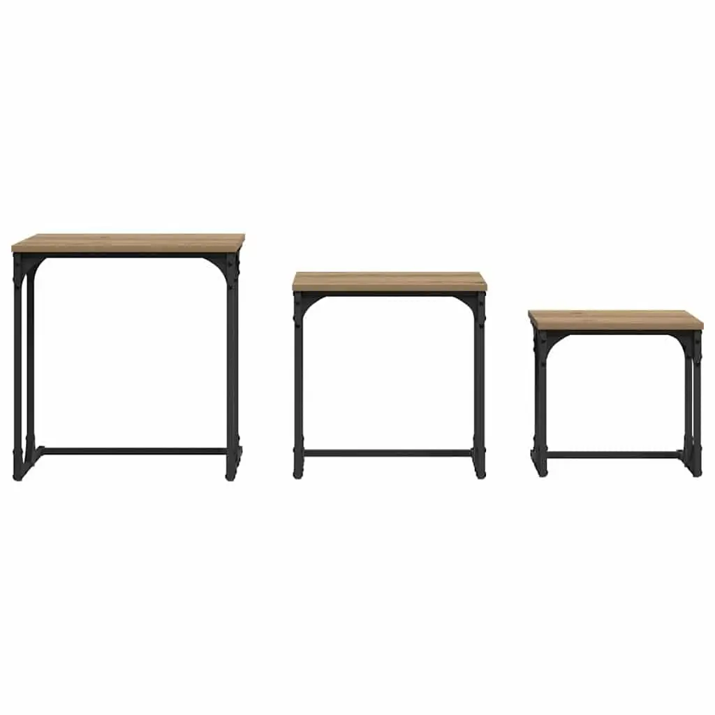 Nesting Coffee Table Set 3 pcs Industrial Style Living Room Accent Tables