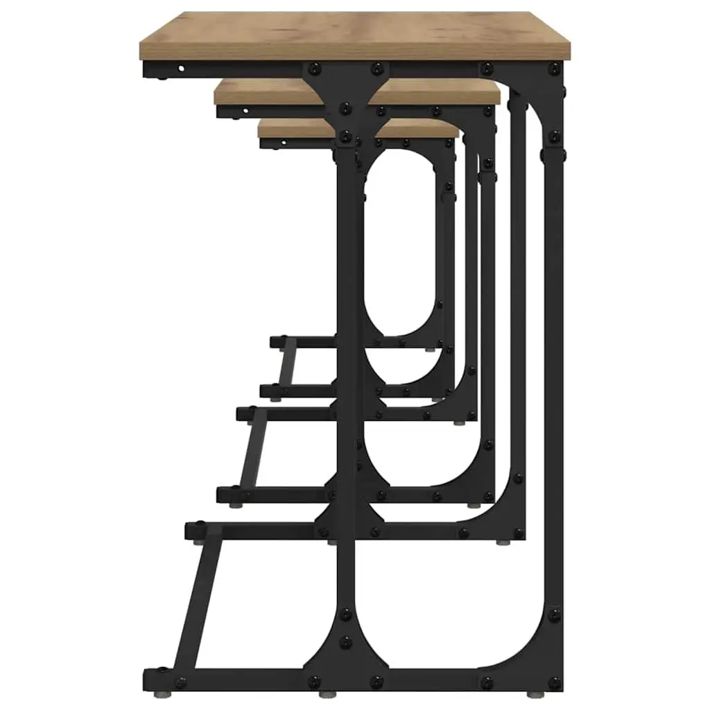 Nesting Coffee Table Set 3 pcs Industrial Style Living Room Accent Tables