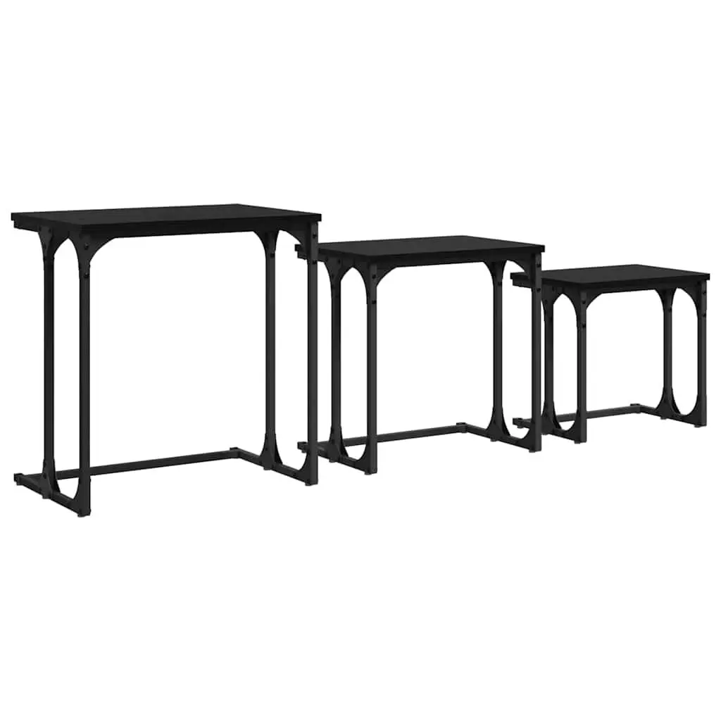 Nesting Coffee Table Industrial Black 3 Piece Engineered Wood Steel