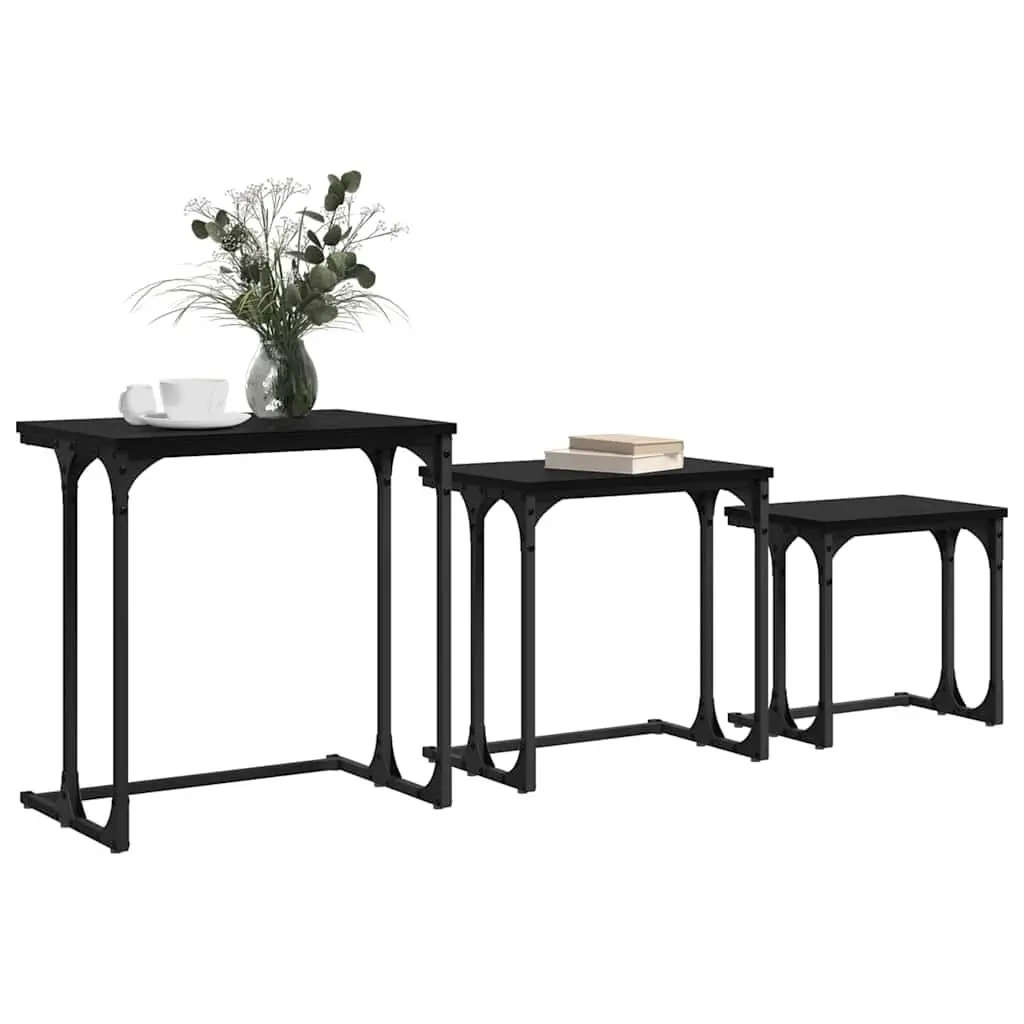 Nesting Coffee Table Industrial Black 3 Piece Engineered Wood Steel