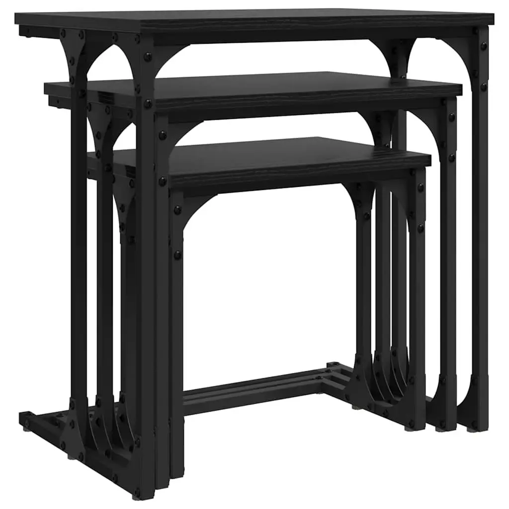 Nesting Coffee Table Industrial Black 3 Piece Engineered Wood Steel